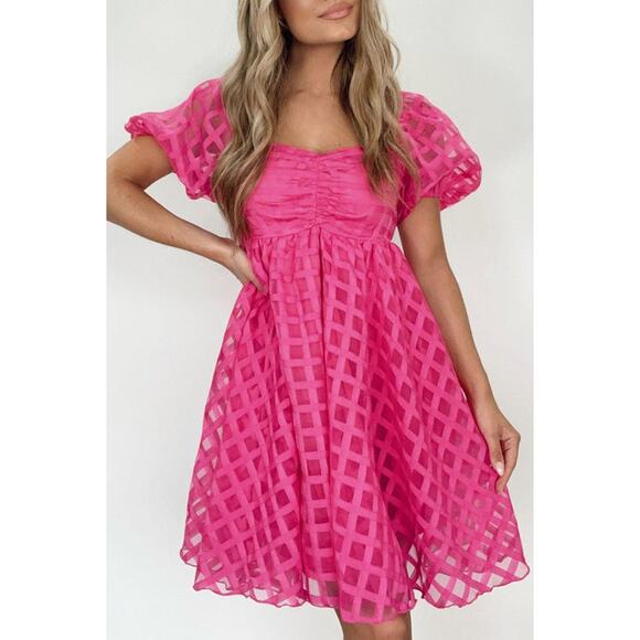 BAEVELY Pink Checkered Mini Sundress, Size Medium - Picture 4 of 14